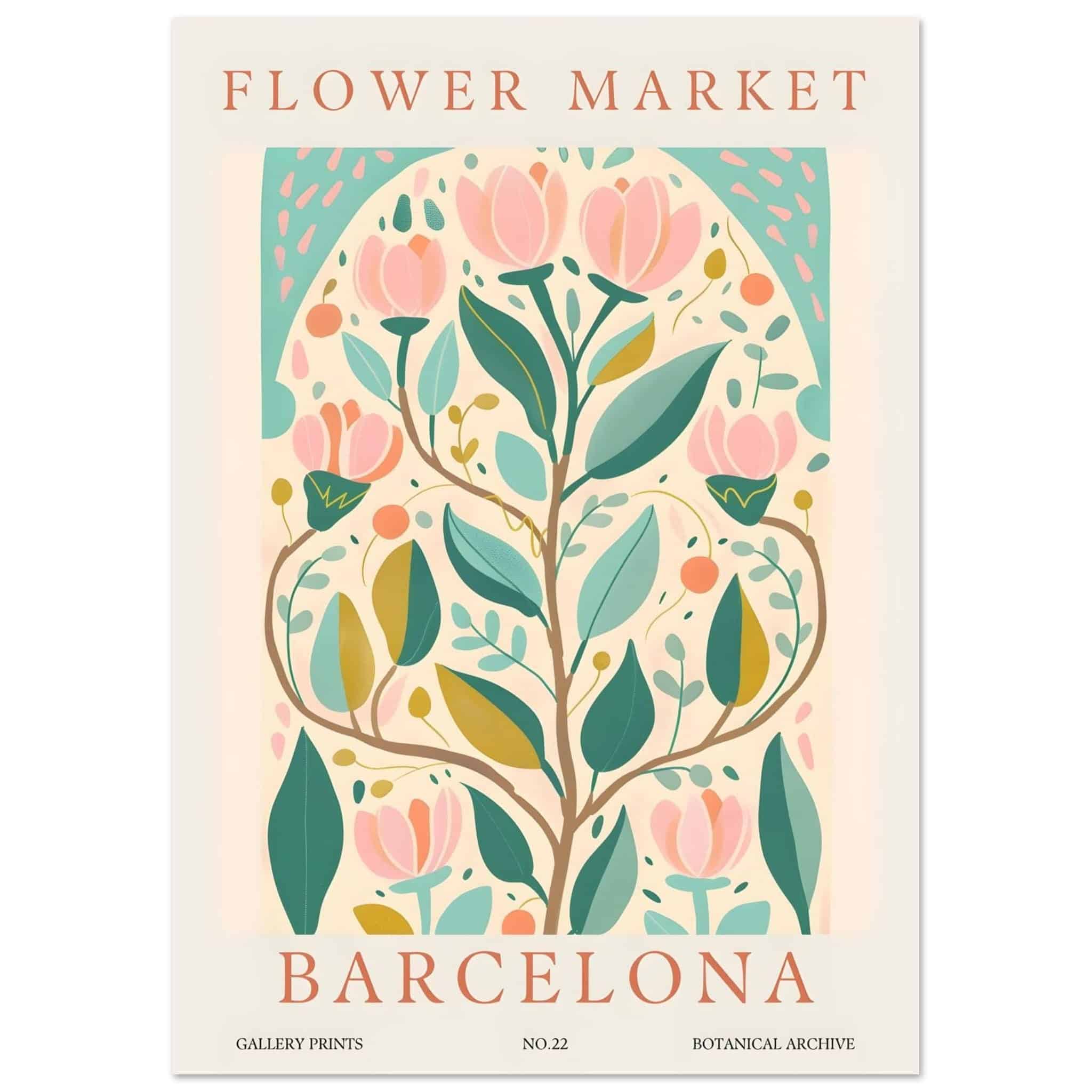 Artfulprints Poster Flower market - Barcelona  - A4 21x29.7 cm - Meerkleurig