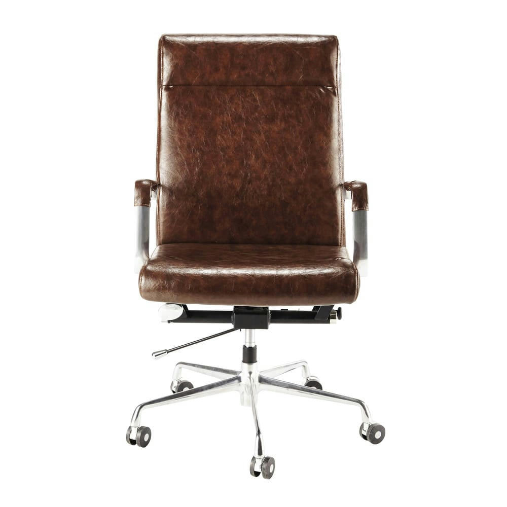 Teacher - Fauteuil de bureau à roulettes en cuir marron et métal