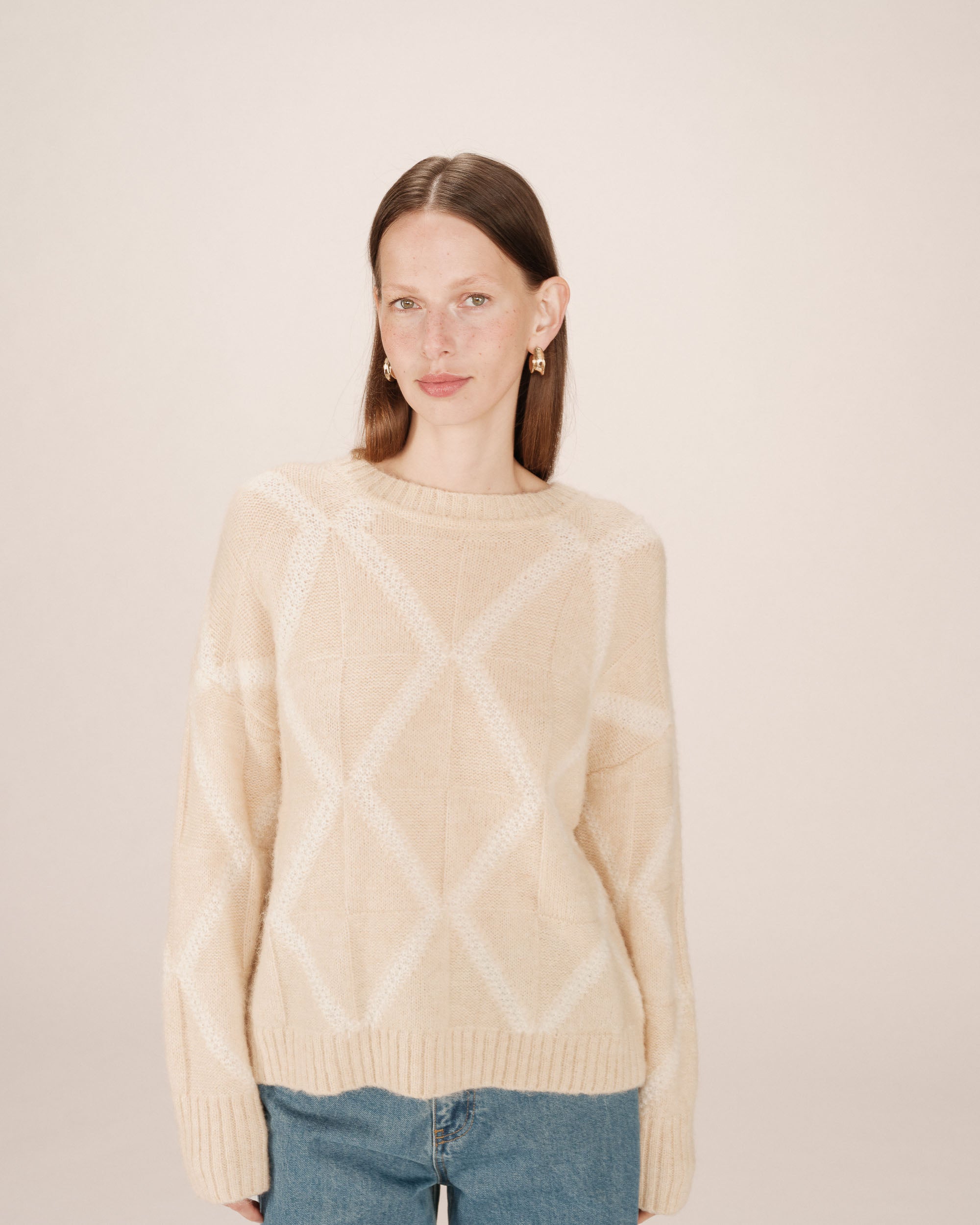 Pull à motif en laine vanille Salinger