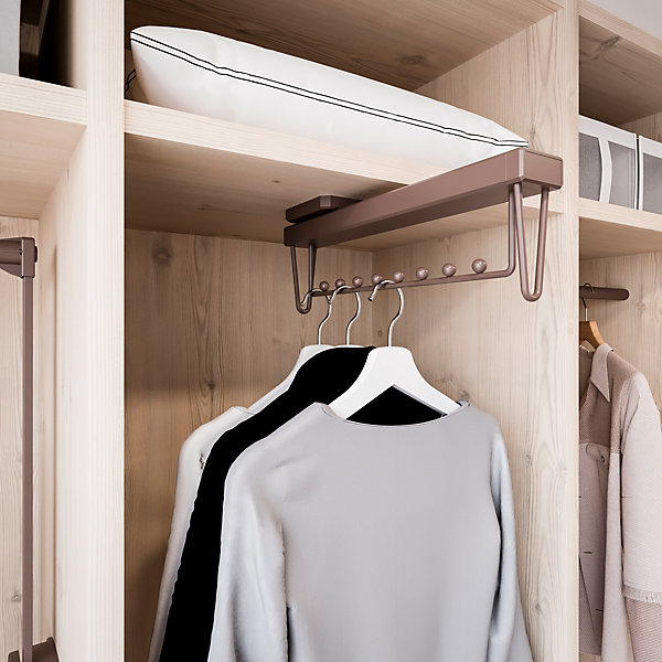 Emuca Porte-vêtements extractible Moka pour armoire, Plastique et Aluminium, Peint en moka