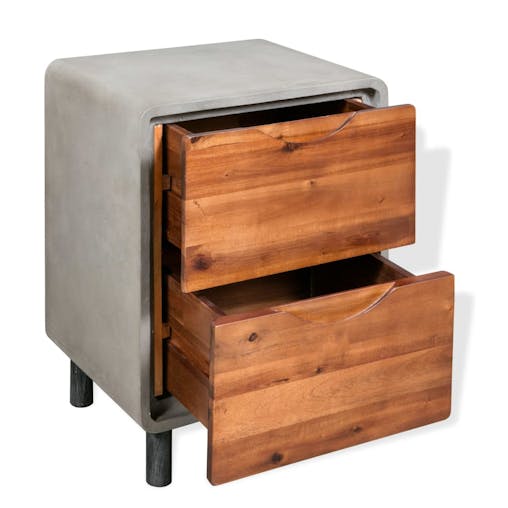 NNEVL Nightstand Concrete Solid Acacia Wood 40x30x50 cm