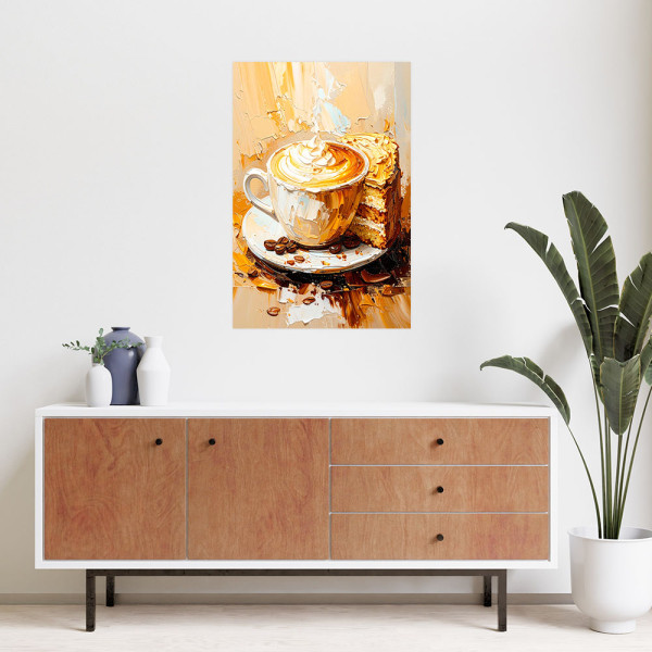 Plakat samoprzylepny do salonu Feeby Filiżanka Kawy efekt farby 20x30