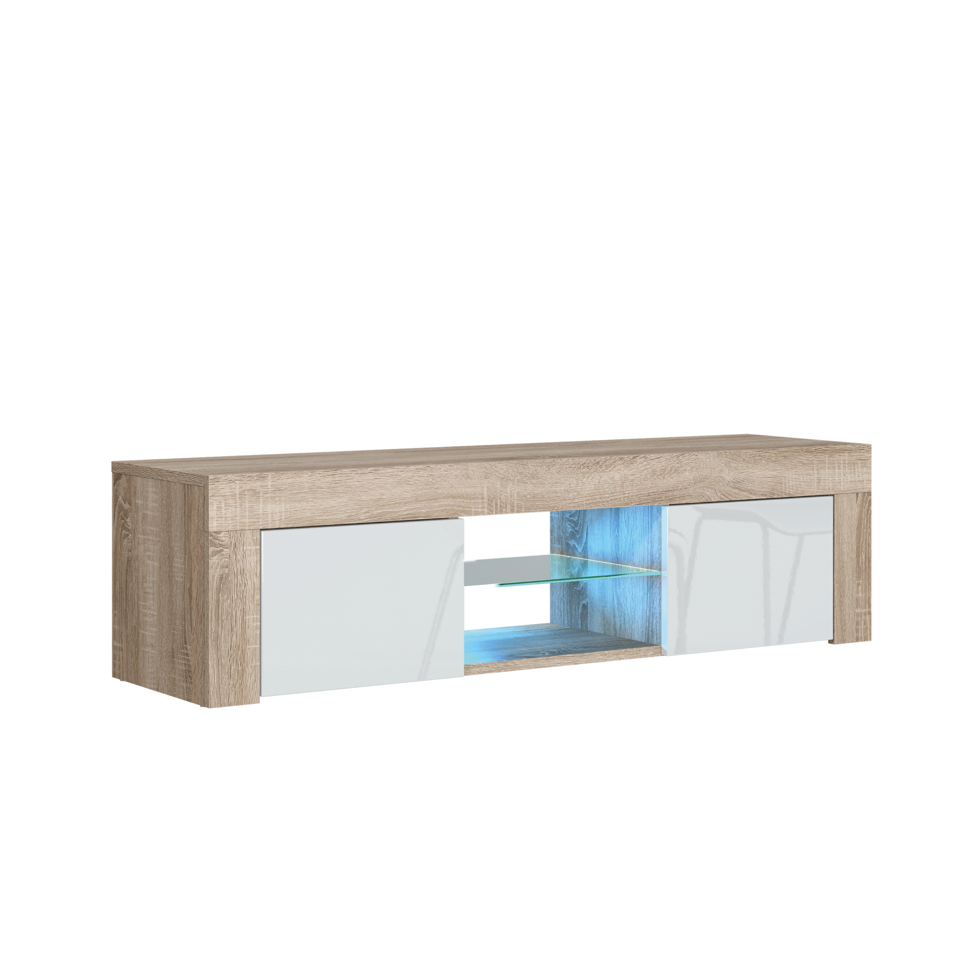 Szafka RTV 130cm ONE FURNITURE - Dębow Laminat & Białe Drzwi