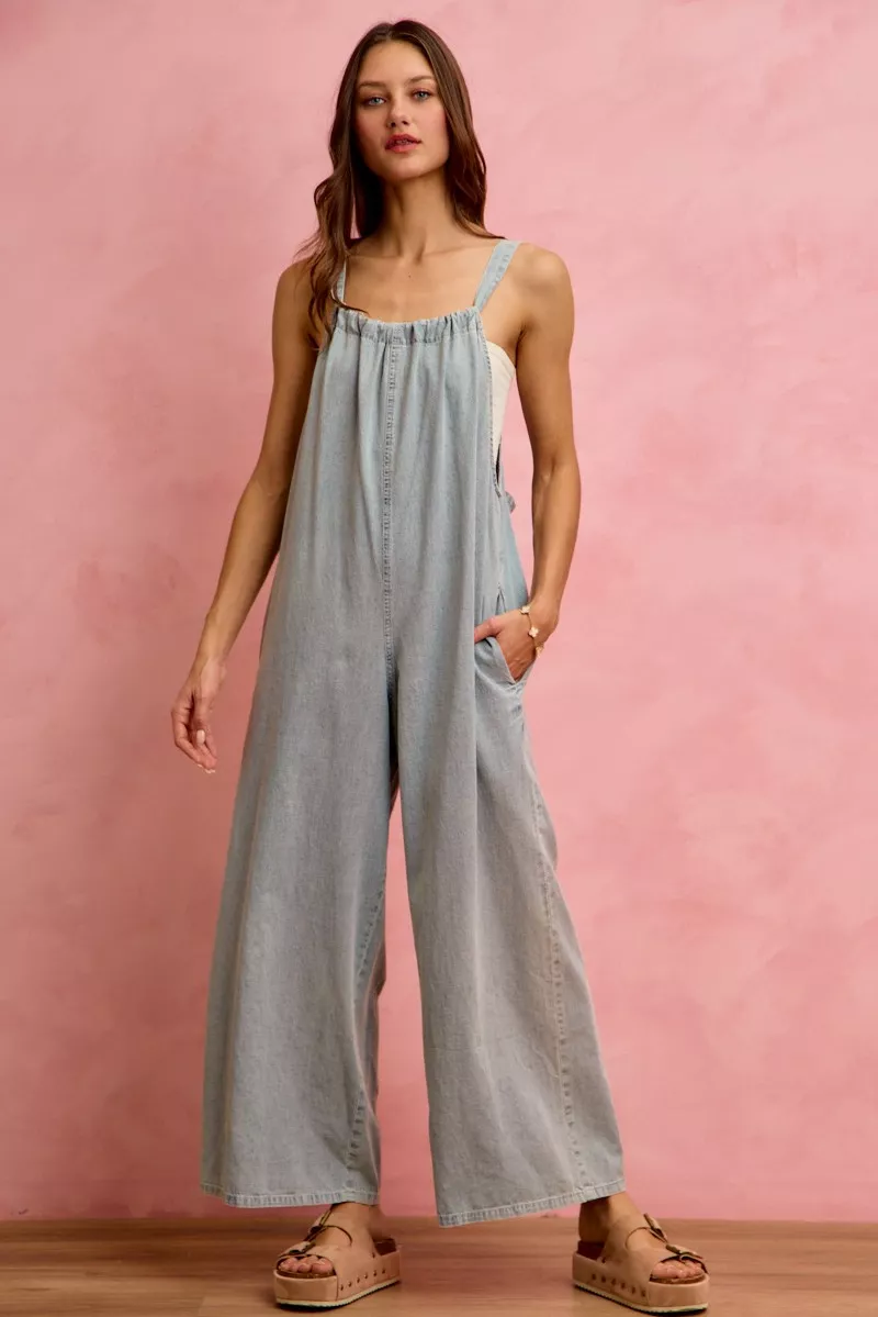 Wide Leg Lightweight Denim Overalls