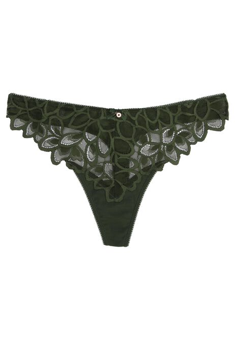 Womens Green Roxie Lace Thong