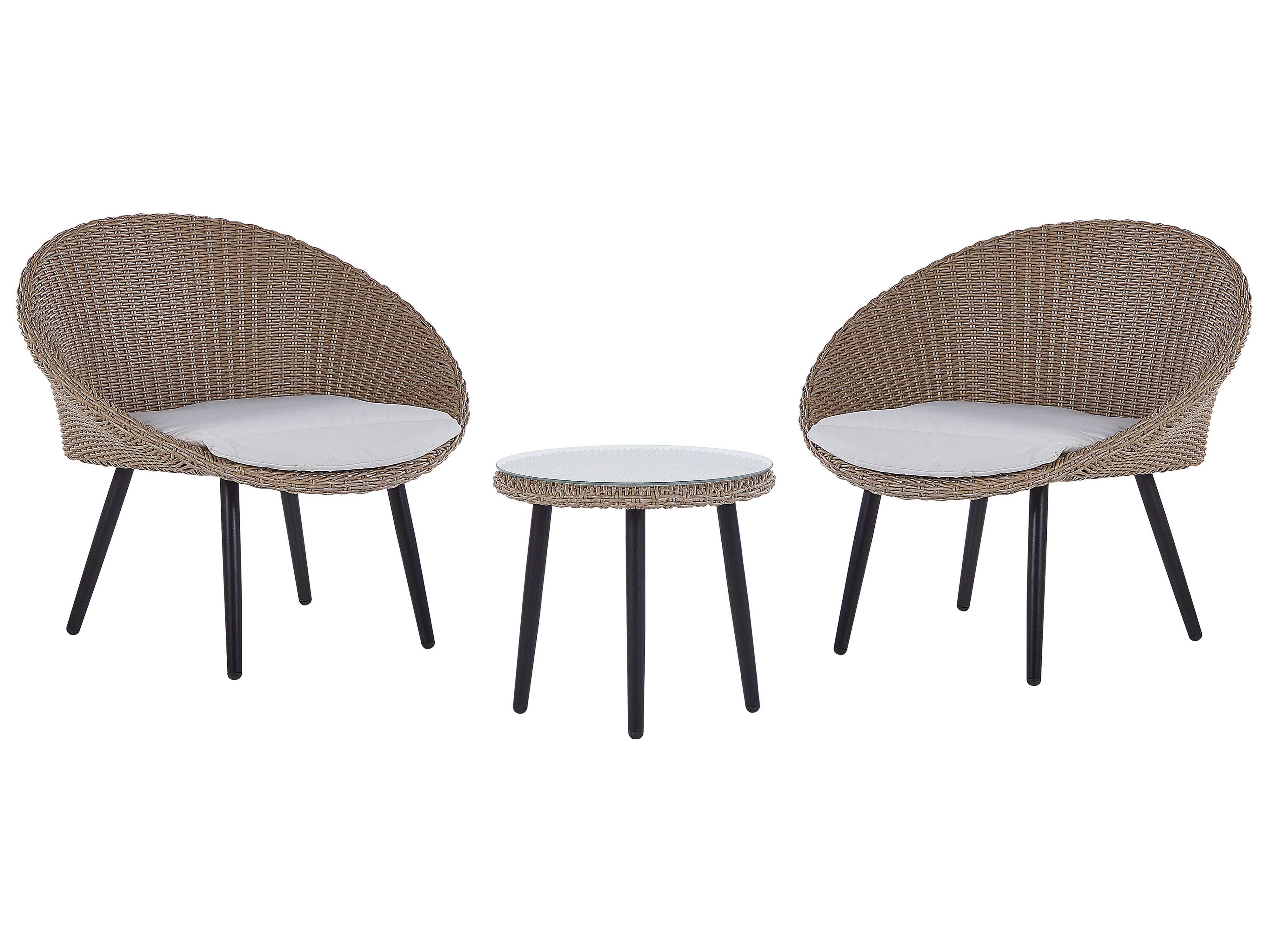 Bistro Set with Cushions ORTIGIA PE Rattan Light Beige Beige