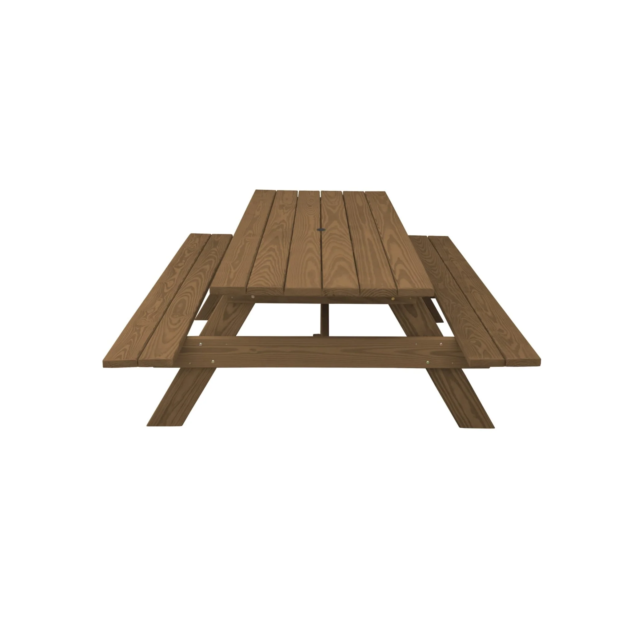HomeRoots 94 Wood Brown Solid Wood Outdoor Picnic Table with Umbrella Hole