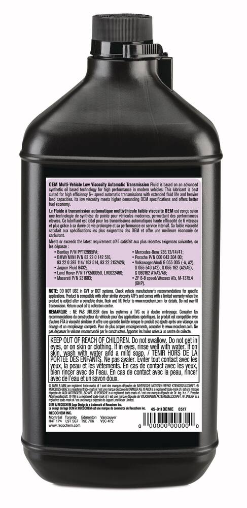 OEM Multi-Vehicle Smooth Shift Automatic Transmission Fluid, Euro, 946-mL