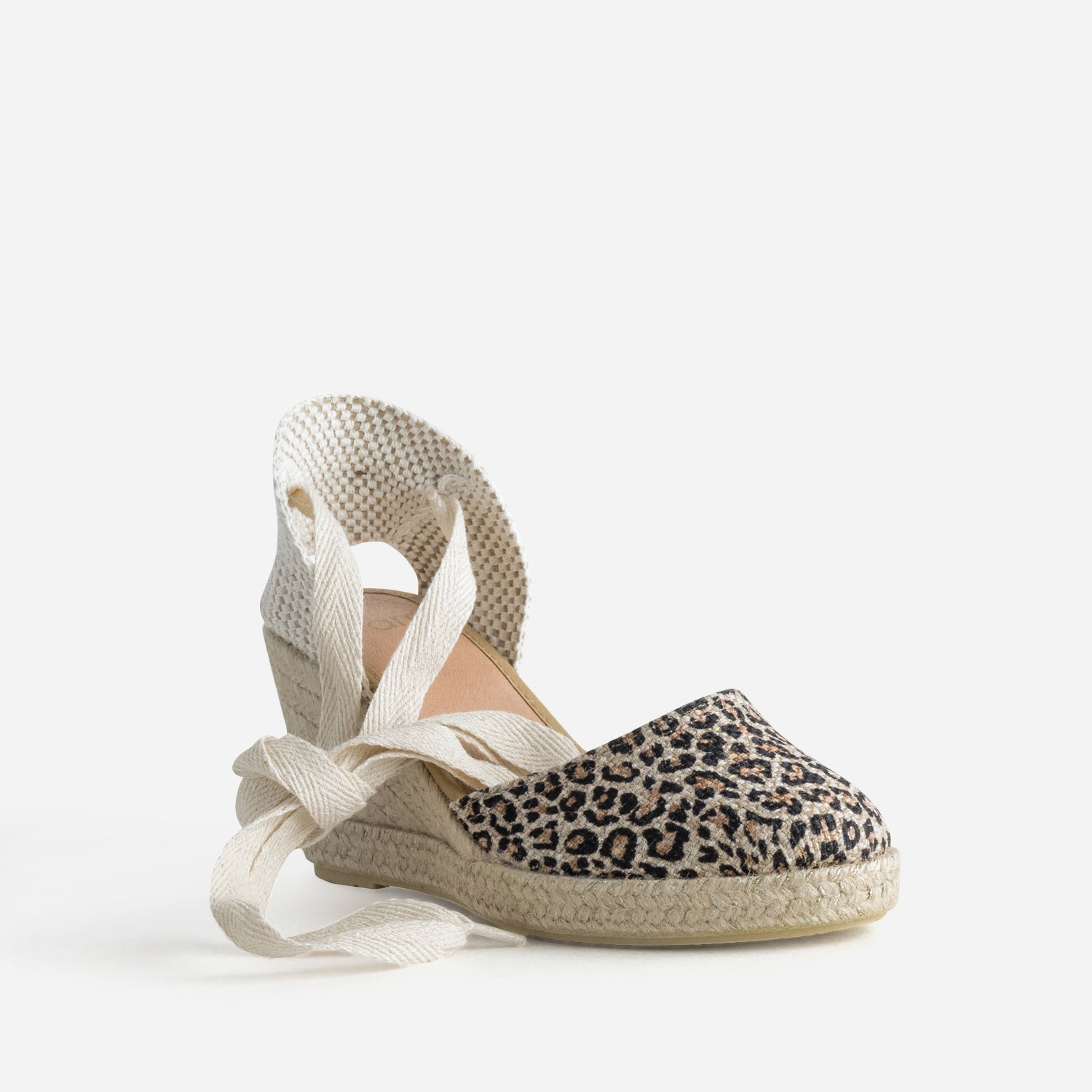Espadrille compensée beige motif léopard