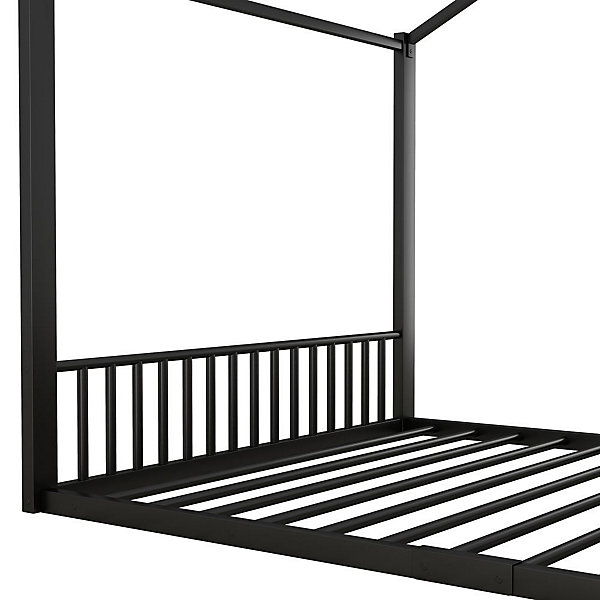 Lit Cabane Enfant 140x200cm Cadre Fer Barre Maison Noir Blackcolors