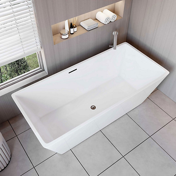 Baignoire îlot rectangulaire L170x80xH58cm blanc en Acrylique avec Bonde et trop plein - Installation facile, effet garanti