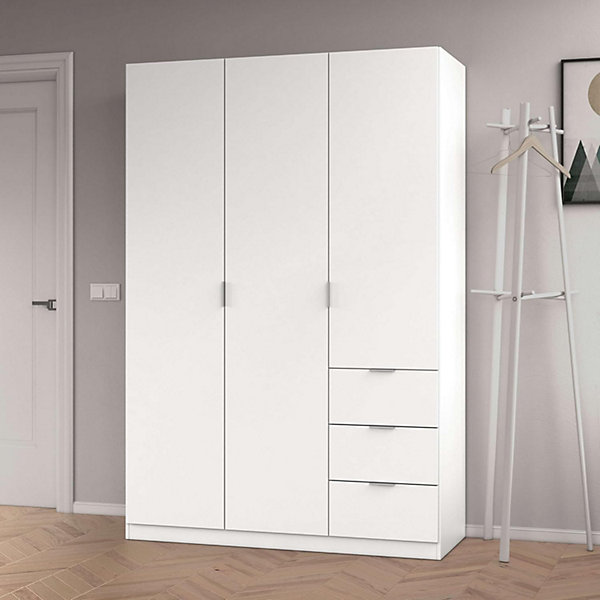 Armoire avec 3 portes coloris blanc - 200 x 135 x 52 cm