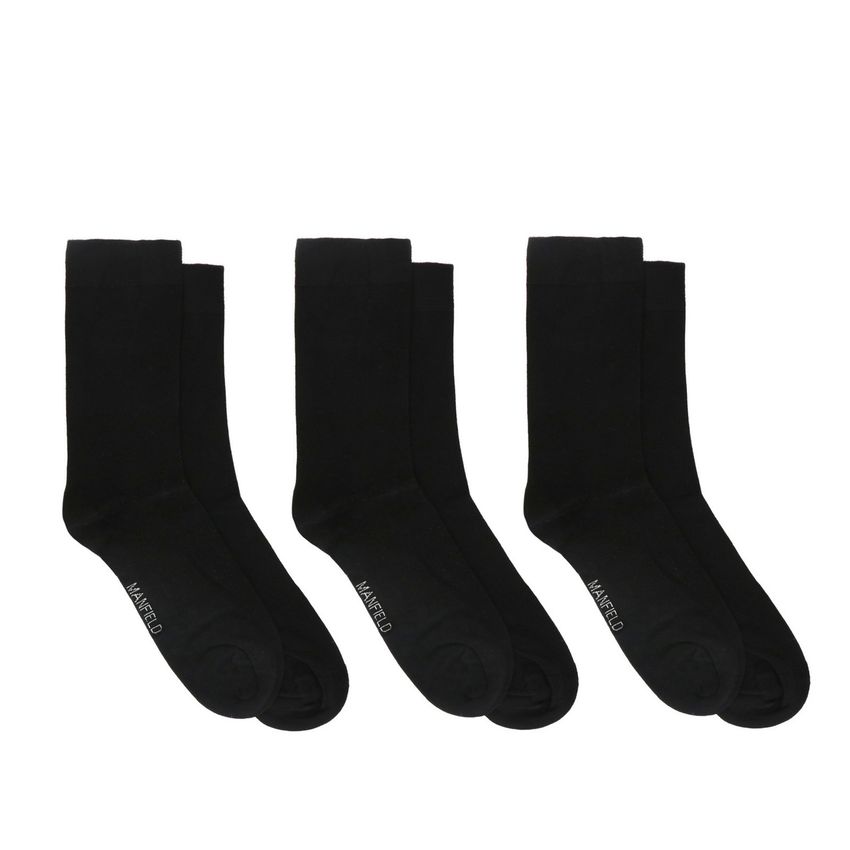 Manfield Set van 3 paar zwarte bamboe sokken
