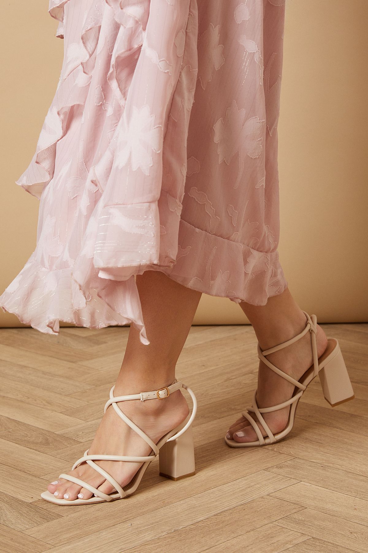 Oasis Molly Faux Leather Strappy High Block Heeled Sandals