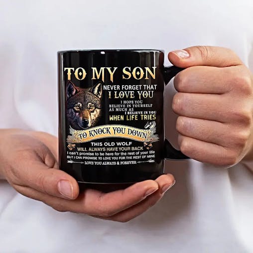 NNETM To My Son Black Wolf Coffee Mug - 11oz Ceramic Cup