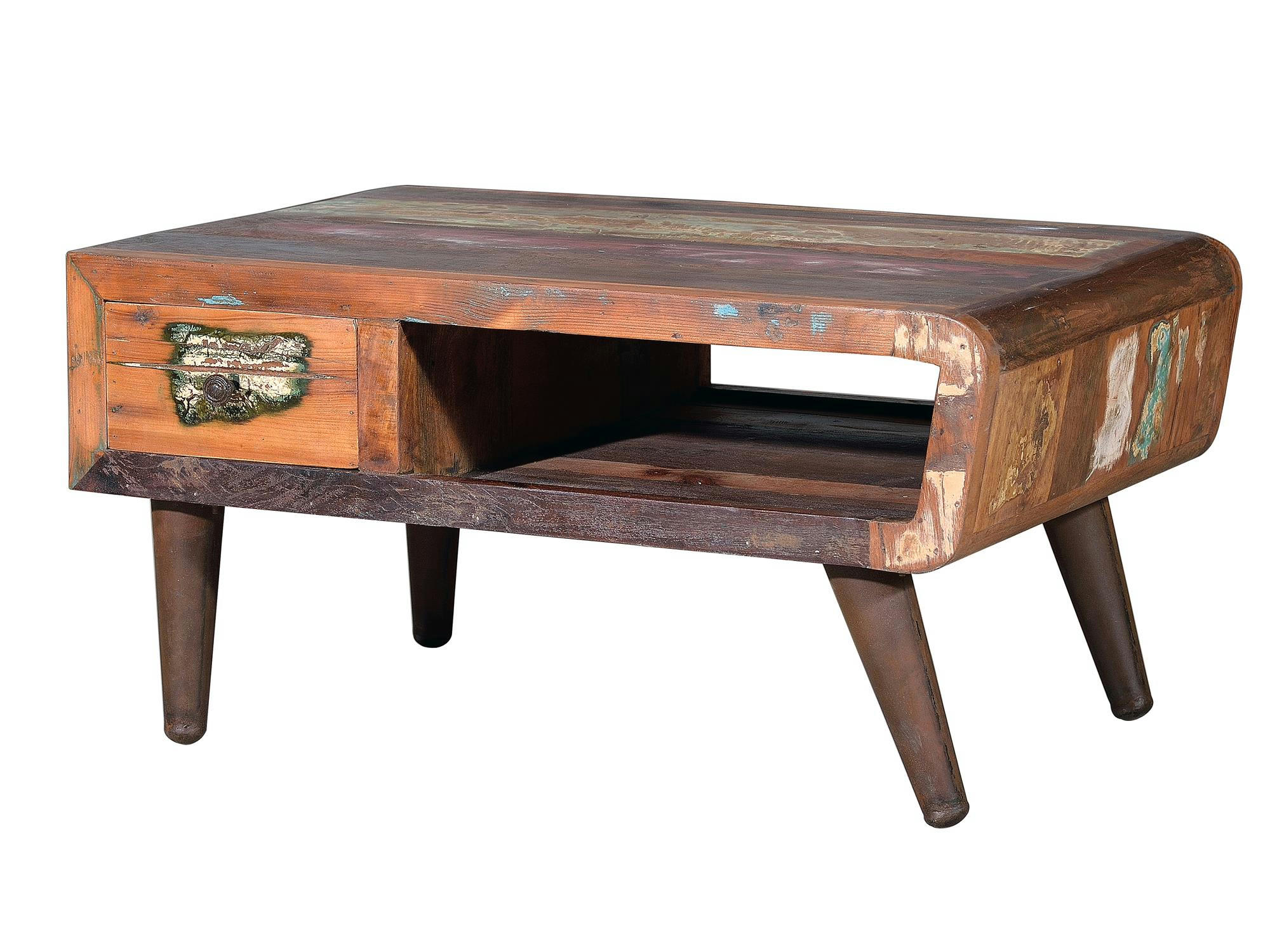 - Table basse en bois recyclé et pieds en métal couleur naturelle