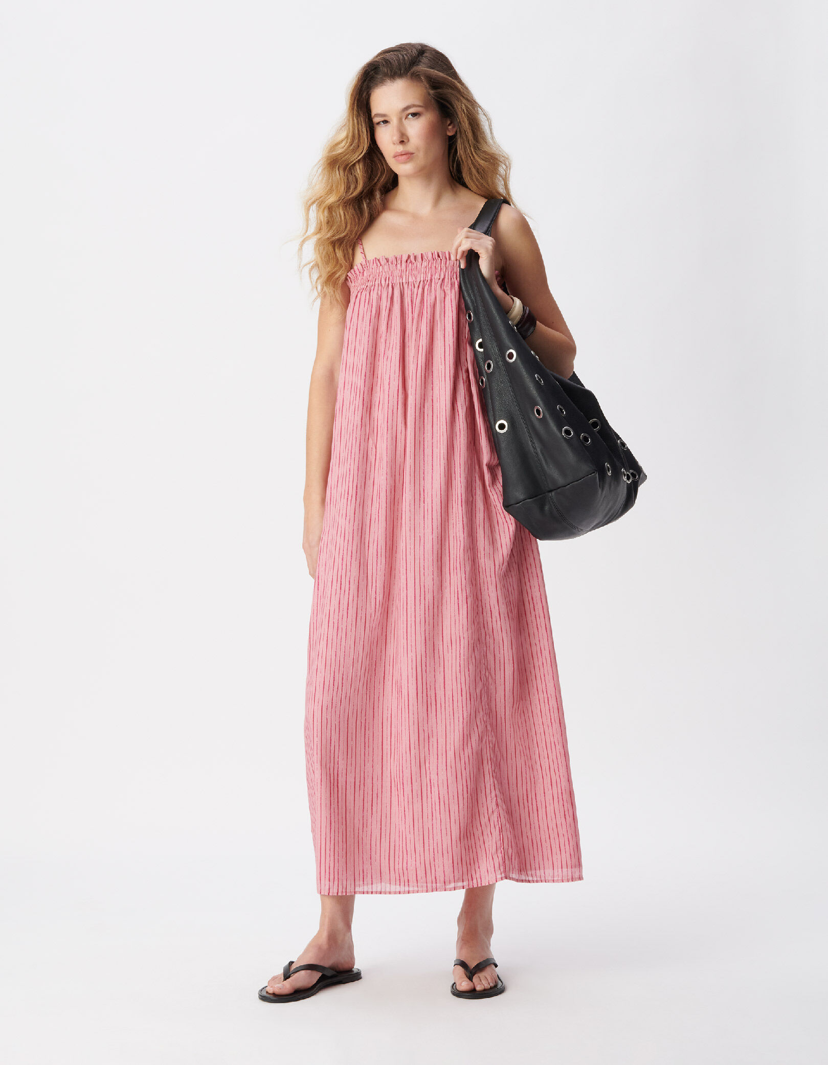 Robe bustier fines bretelles rose motif rayures Femme