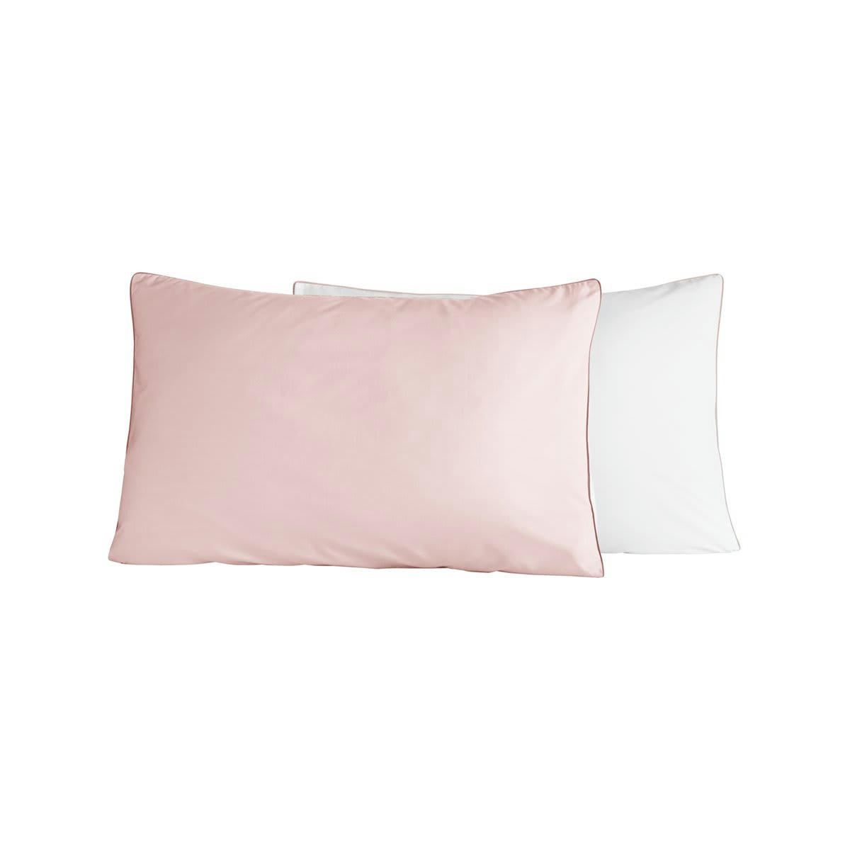DOZMARY - 2 taies d'oreiller bicolores en percale Poudre/Blanc 50x70 cm