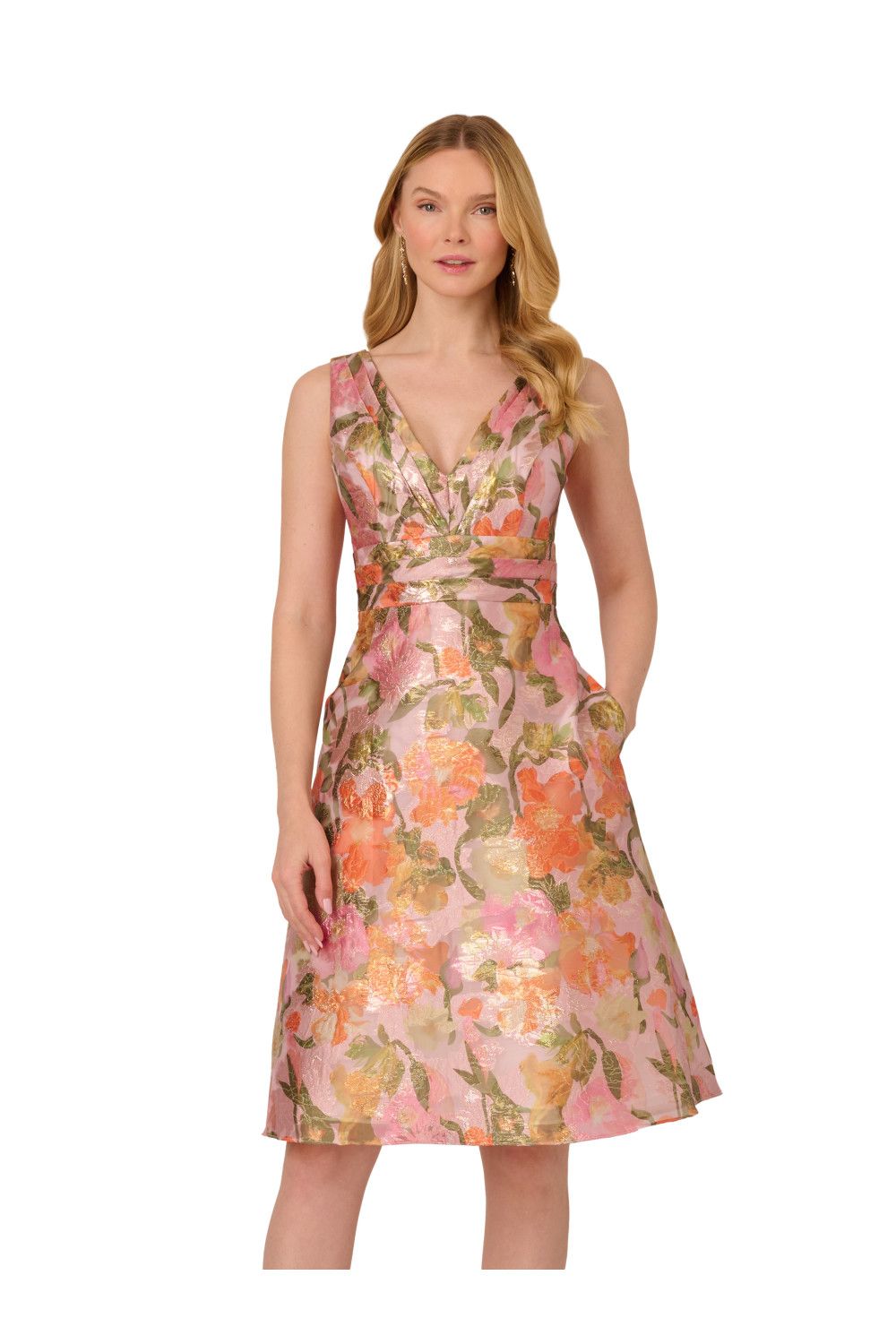 Adrianna Papell Floral Jacquard Midi Dress