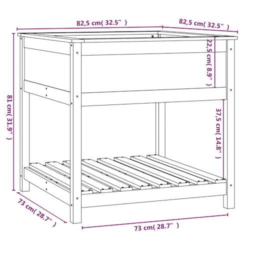 NNEVL Planter with Shelf Grey 82.5x82.5x81 cm Solid Wood Pine