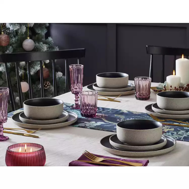 Habitat Raw Edge Speckle 12 Piece Dinner Set - Black