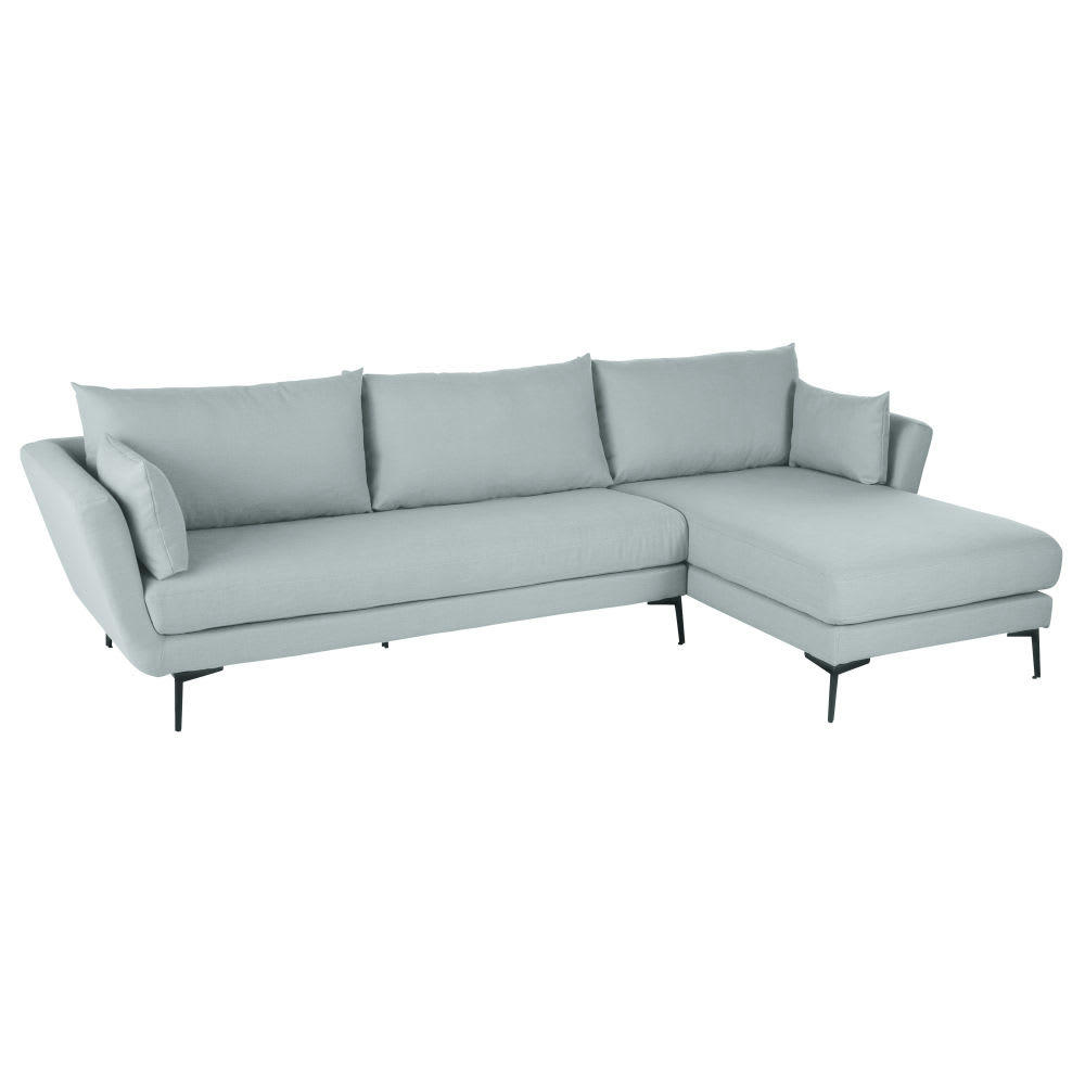 Prague - Canapé d'angle droit 4/5 places bleu glacier