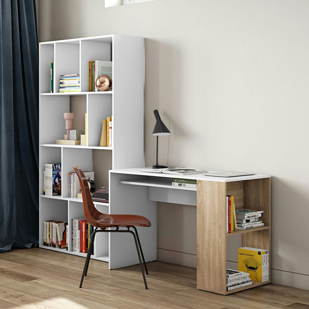 YALE - Bureau effet bois blanc et chêne naturel