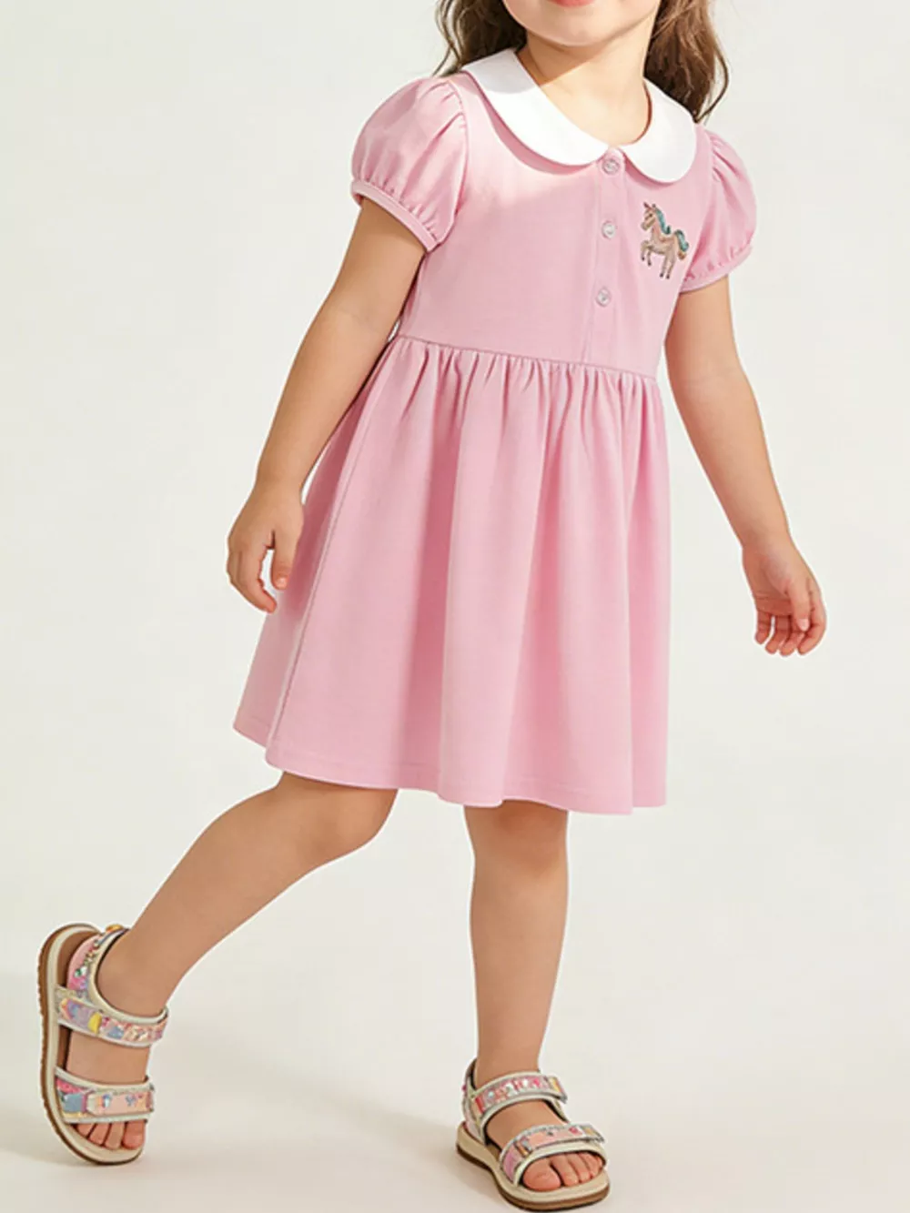 Children's Unicorn Embroidered Peter Pan Collar Dress
