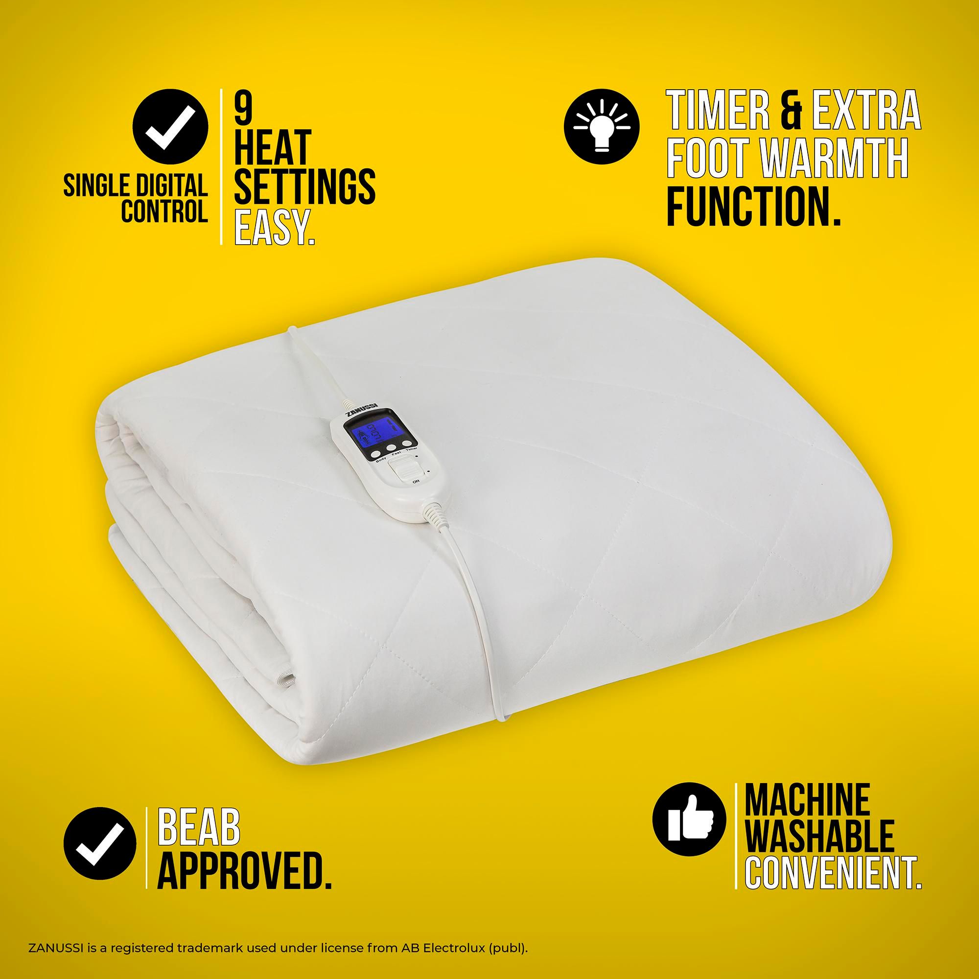 Zanussi Electric Blanket Mattress Protector 9 Heat Settings ZESB7001 Single