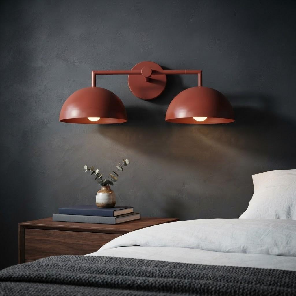 Modern Colorful Double Arm Wall Lamp | Minimalist Dual Head Sconce | Brass & Metal Bedside Lighting | Minimalist Hallway Fixture