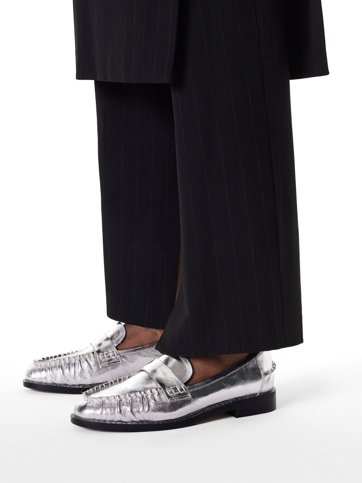 Silver loafers style shoes