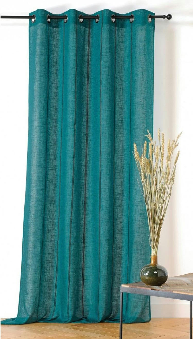 JEANNE - Rideau naturel chic bleu 145x260cm