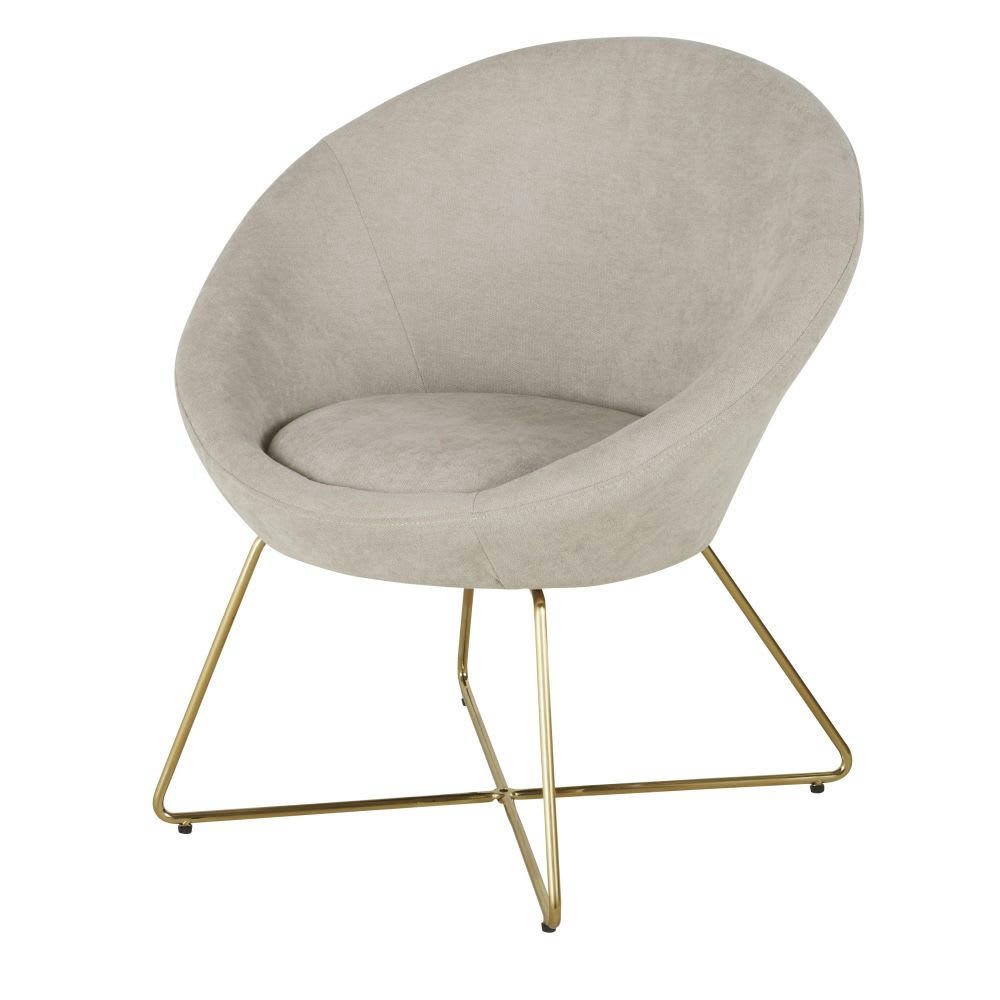 Hipop - Fauteuil beige et pieds en métal doré
