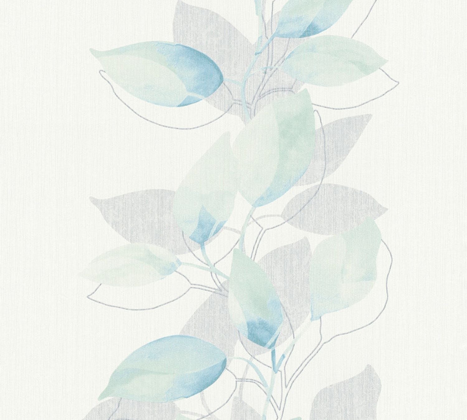 A.S. Création behang bloemmotief wit, groen, grijs en blauw - 53 cm x 10.05 m - AS-378151
