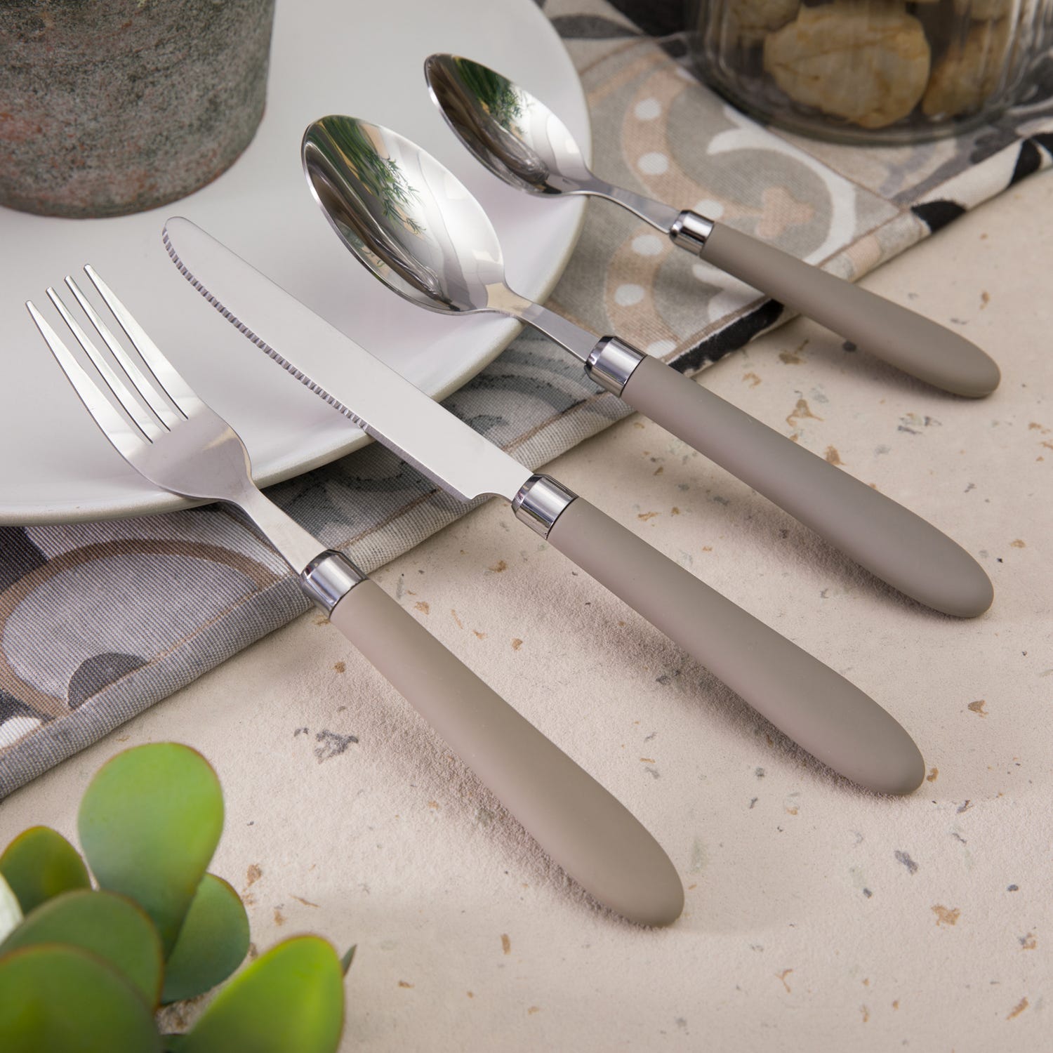 Set posate Smooth tortora in acciaio inox, da 24 pezzi
