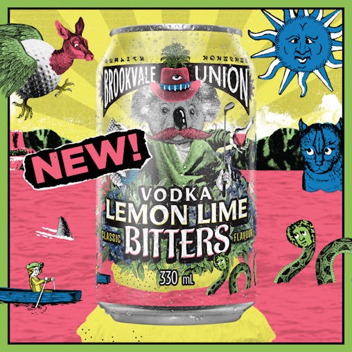 Brookvale Union Vodka Lemon Lime Bitters Mixed Drink, Zesty & Refreshing Finish, 4% ABV, 330mL (Case of 24 Cans)