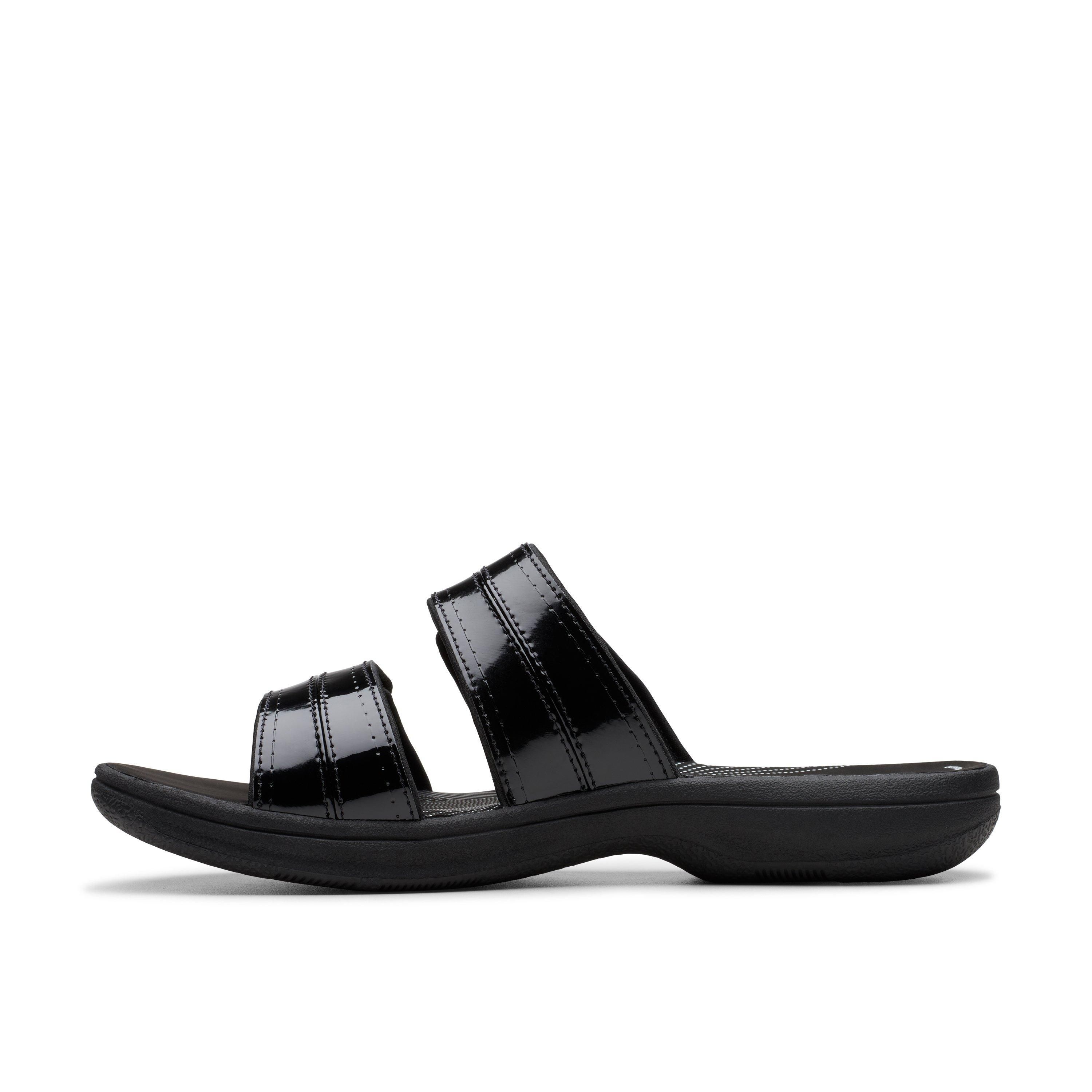 Clarks Brinkley Maye Black Patent Flat Sandals,Sliders