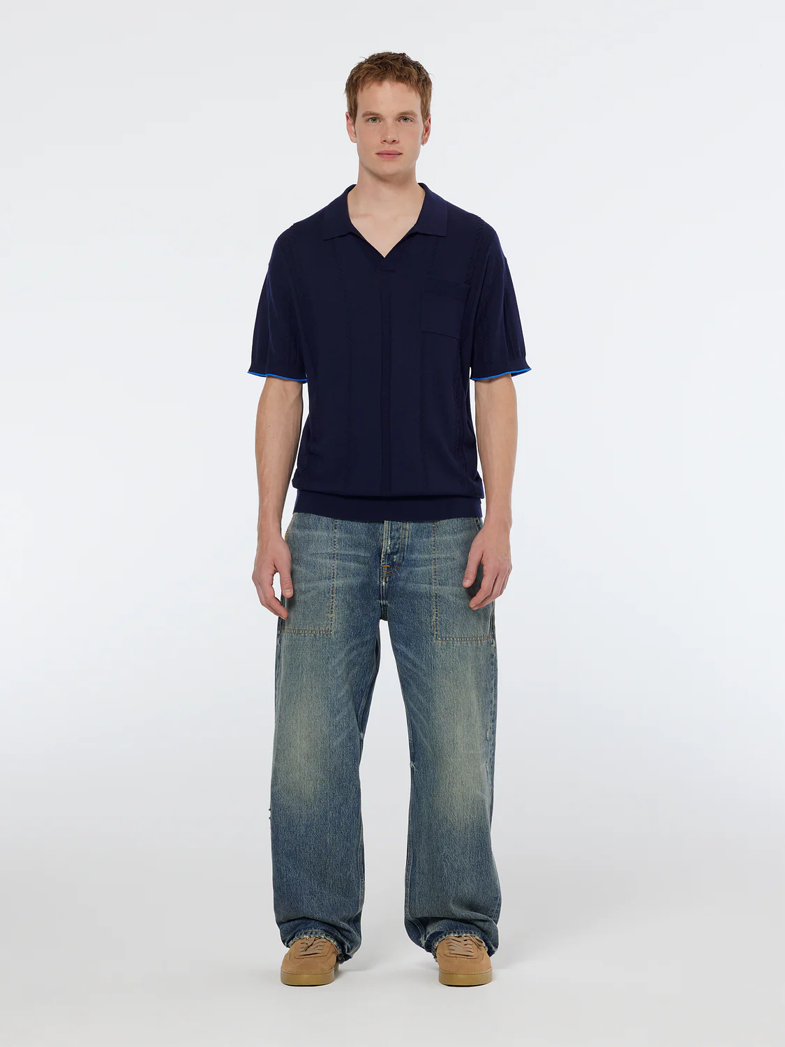 V-Neck Relaxed Fit Knit Polo