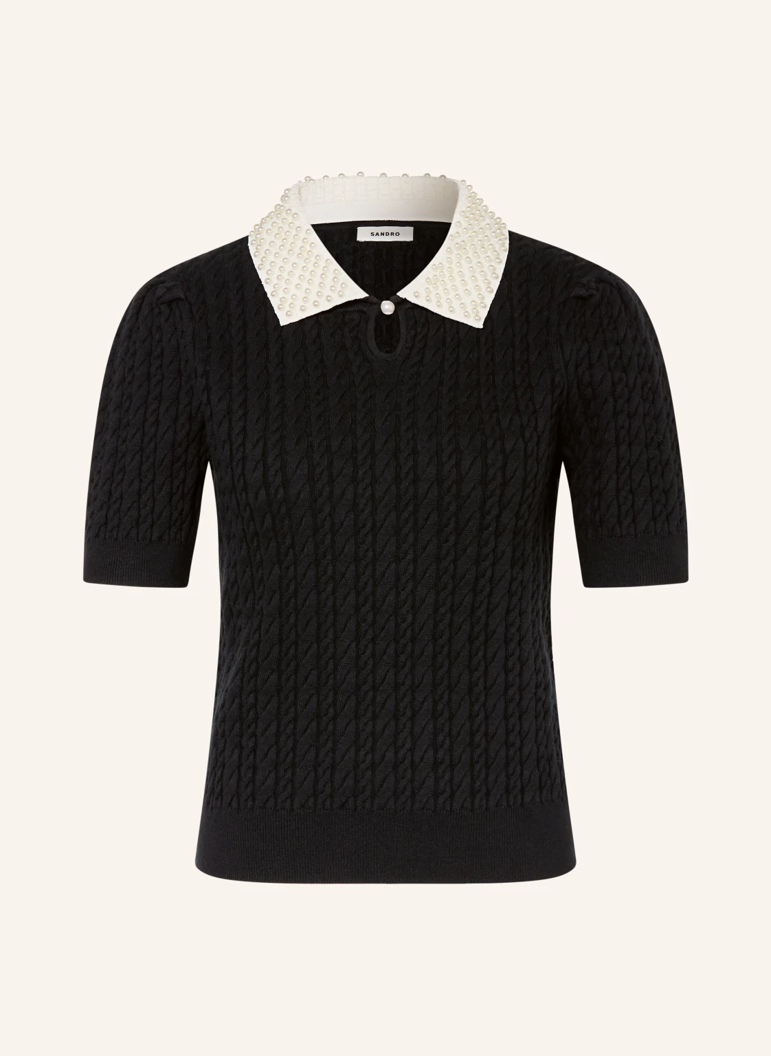 SANDRO Strickshirt mit abnehmbarem Kragen und Schmuckperlen