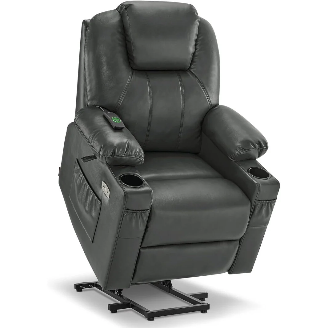 MCombo Small Power Lift Recliner Chair with Massage and Heat for Elderly, 3 Positions and USB Ports Faux leather 7141