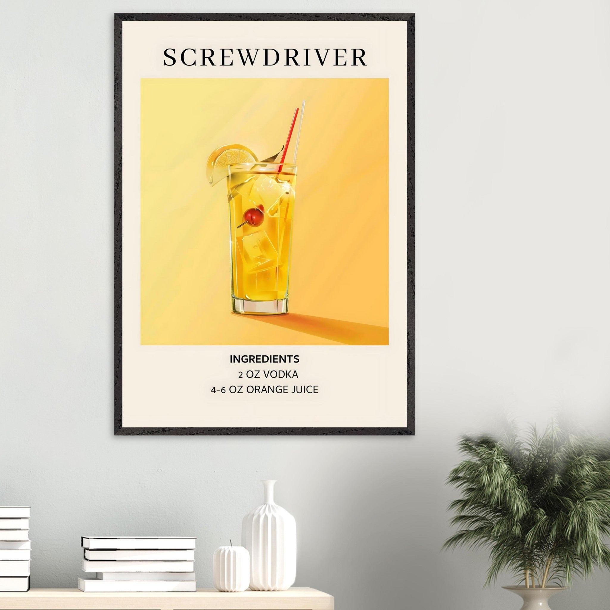 Artfulprints Poster Screwdriver cocktail - Ingrediënten  - 70x100 cm - Geel