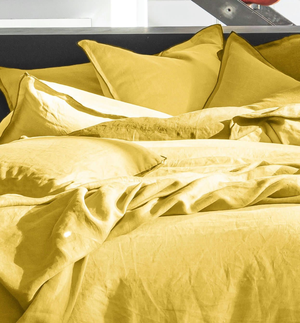 JAUNE - Housse de couette lin lave jaune 135x200 cm