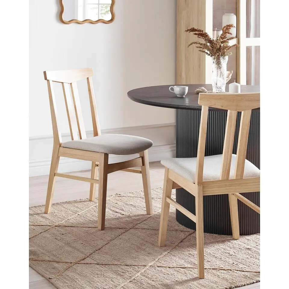 AVALON - Eetkamerstoel set van 2 - Lichtbeige - Licht hout/Stof