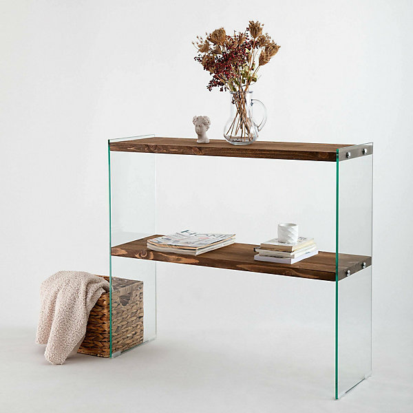 Console Agena, Table polyvalente, Armoire de rangement, Bureau du couloir, 90x30h80 cm, Noyer