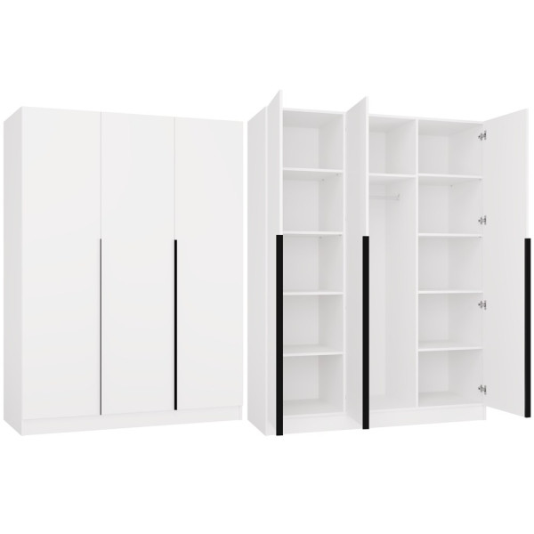 Szafa Senso3D 150 CM 3 Drzwi Czarne Uchwyty Do Salonu Sypialni Biel