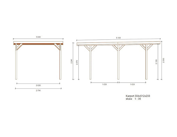 Carport, abri de voiture3.04x5.12 m - 15.57 m2 - CAR16