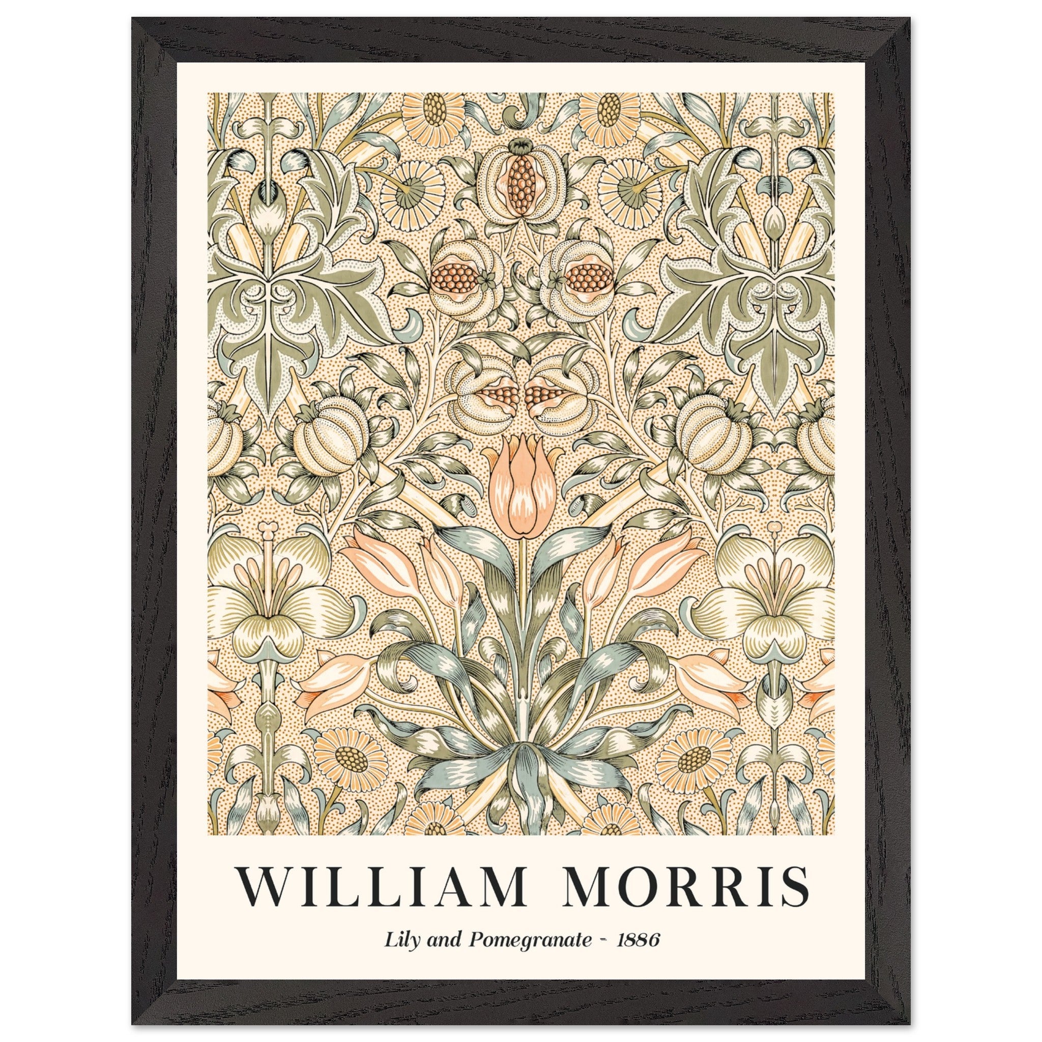 Artfulprints Poster met Lijst William Morris - Lily and pomegranate 1886  - 30x40 cm - Groen