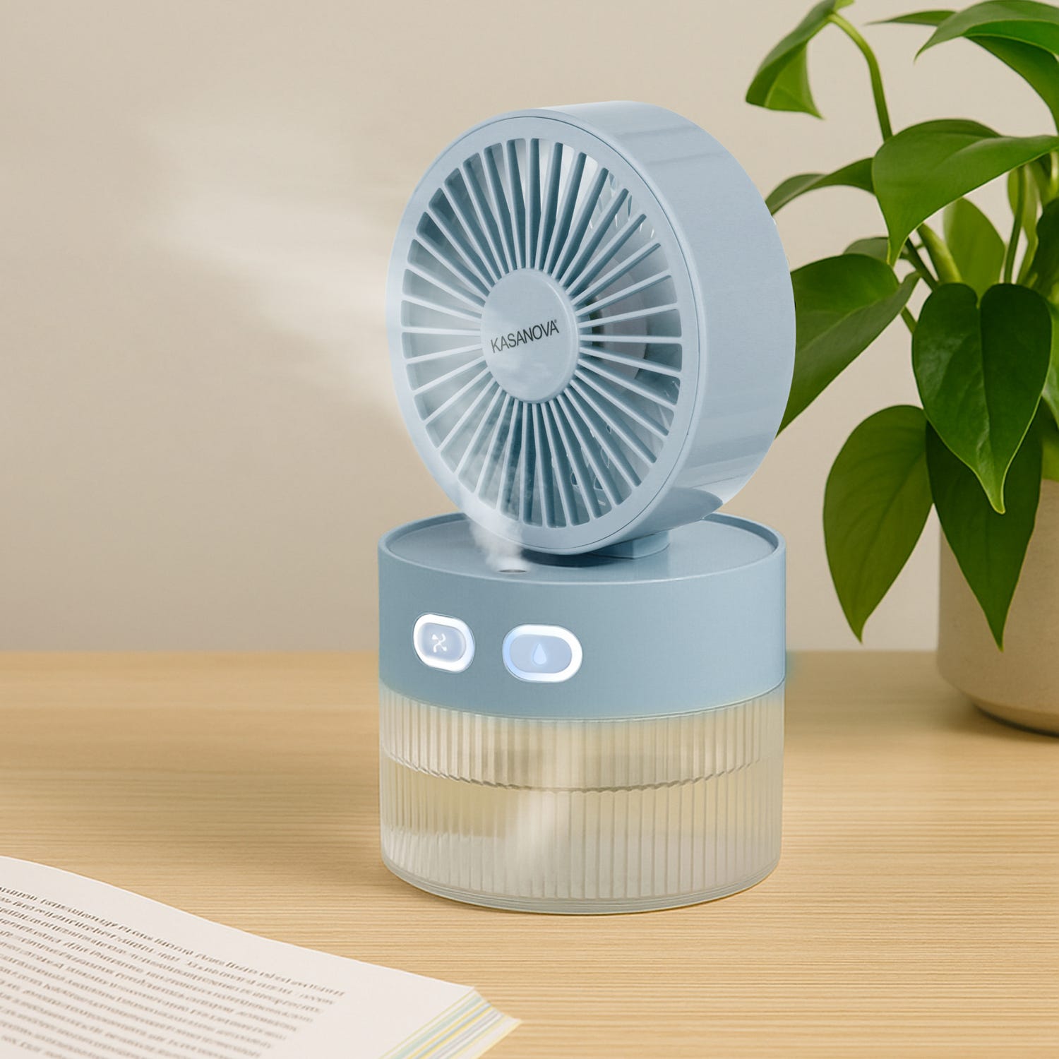 Ventilatore portatile con nebulizzatore azzurro