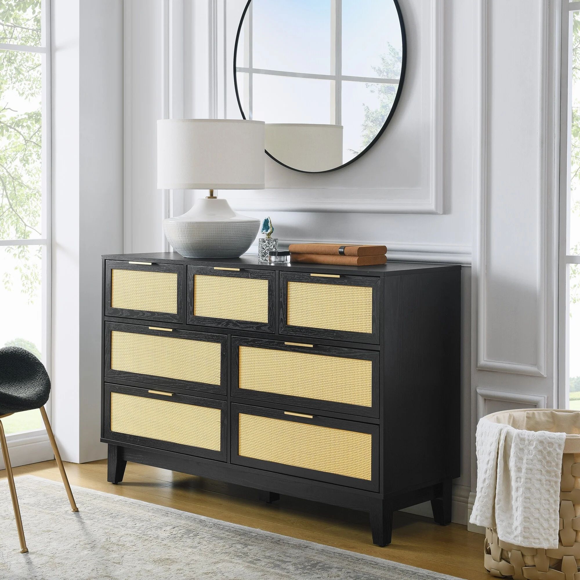 7-Drawer Horizontal Dresser, Modern Wooden Chest of Drawers with Spacious Storage Space for Bedroom, Hallway, Lliving room