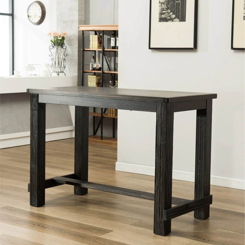 Roundhill Furniture Lotusville Antique Black Rectangular Wood Bar Height Dining Table